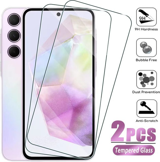 2-in-1 Displayschutzfolien aus gehärtetem Glas für Samsung Galaxy S25 Ultra, S24 FE, A55, A54, A35, A16 5G und weitere Modelle, transparent - Bild 1