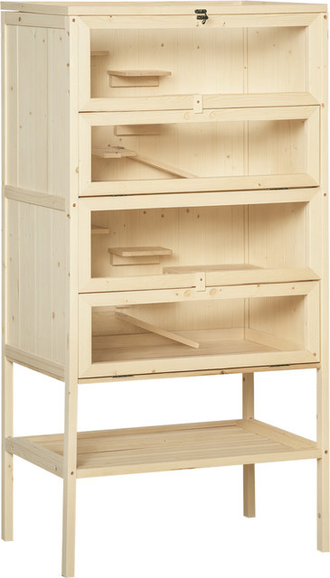 PawHut Kleintierkäfig aus Tannenholz mit 5 Etagen und Gitterdach in Braun, B/T/H: 60 x 40 x 120 cm - Bild 1