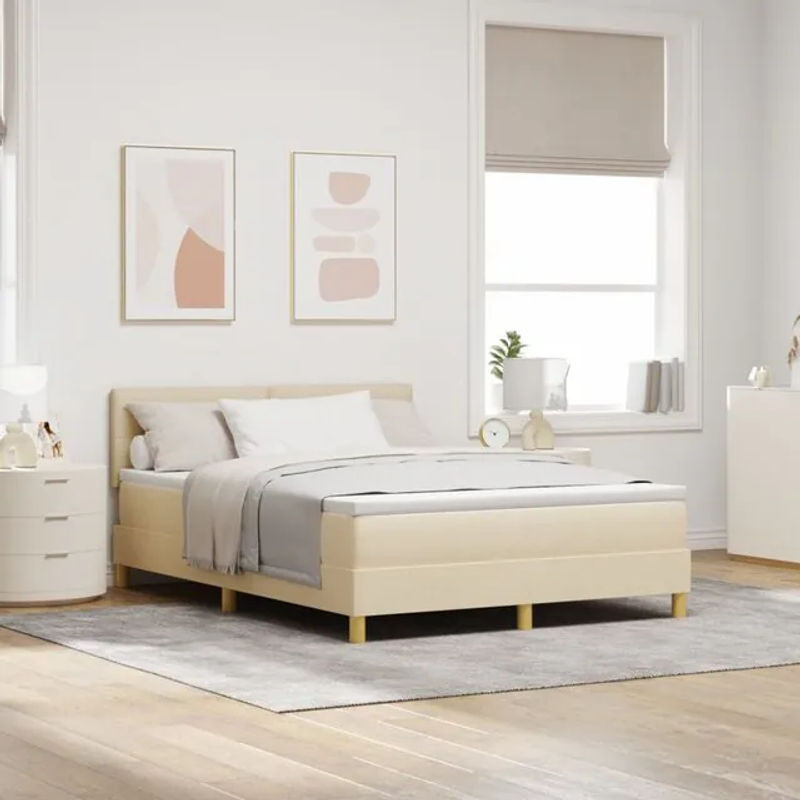 vidaXL Boxspringbett mit Matratze in Beige aus Stoff, B/B/H: 160 x 200 x 88 cm - Bild 1