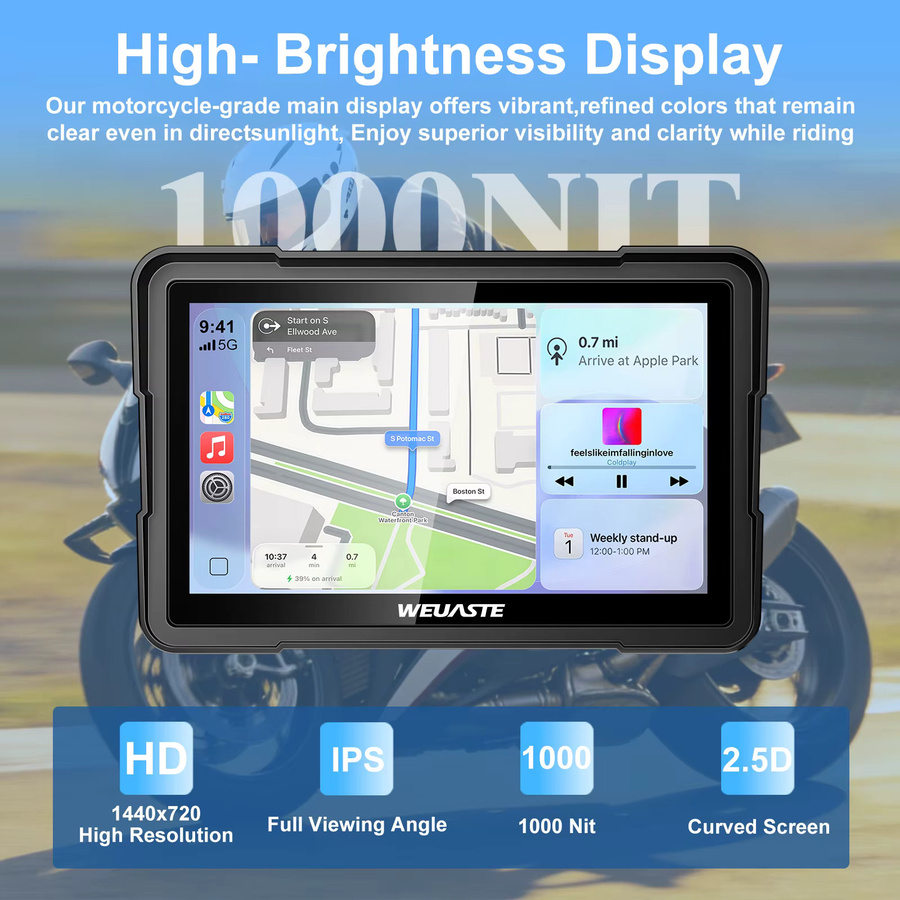 WEUASTE Kabelloses Motorrad CarPlay und Android Auto Navigationsgerät mit GPS, 6 Zoll, Schwarz - Bild 4