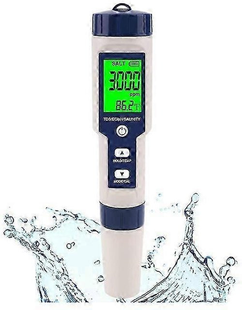 Aura Crystal Digitaler Salzgehaltsmesser 5-in-1 Wasserqualitätsprüfer für Salzgehalt, Leitfähigkeit, TDS, Salinität und pH-Wert - Bild 1