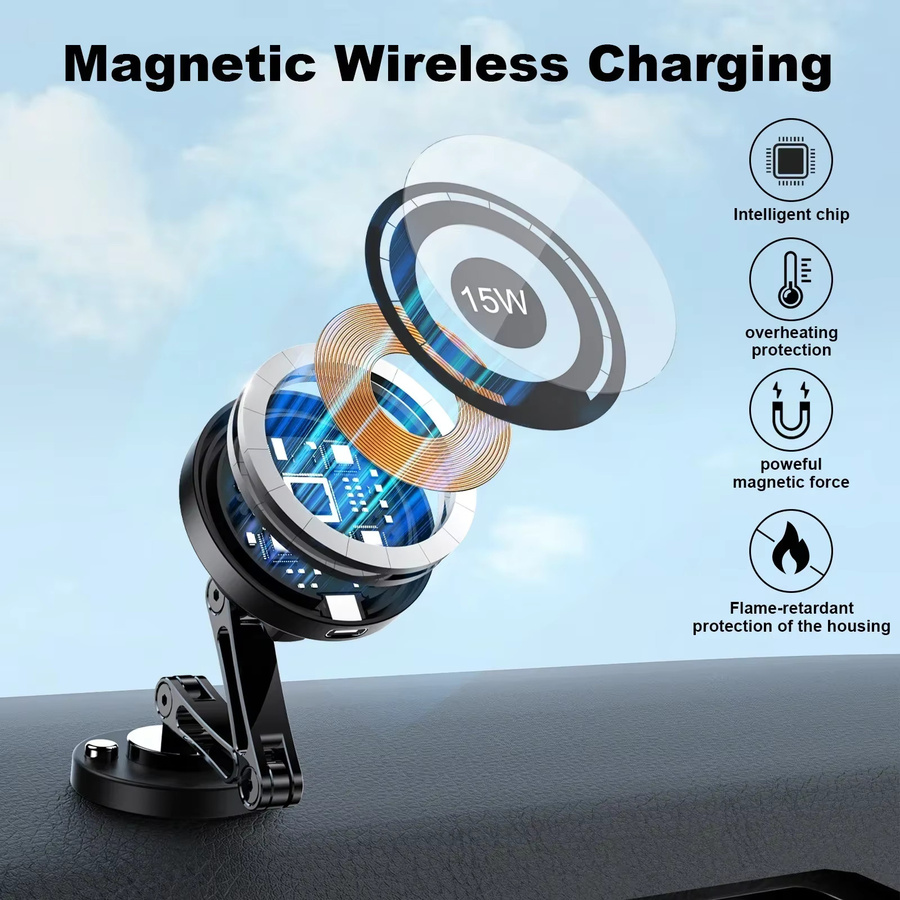Magnpter Magnetischer Autotelefonhalter mit kabellosem Ladegerät und Rotationsfunktion in Schwarz für MagSafe iPhone und Samsung - Bild 3