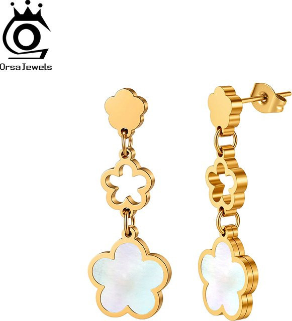 ORSA JEWELS Ohrringe Edelstahl, Muschelblumen-Anhänger, Gold, Unisex - Bild 1