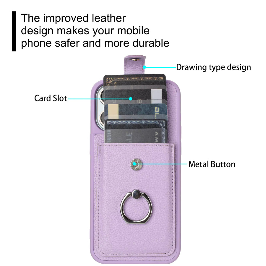 Aierkeba Leder Handyhülle mit Brieftaschenfunktion und Ringhalterung für iPhone 16 17 15 14 13 12 11 Pro Max Plus in Rot und Lila - Bild 2