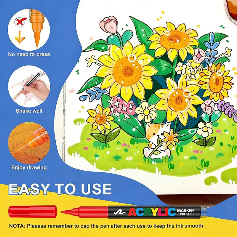 Acryl-Pinselmarker-Set mit 60 Farben, ungiftige und wasserfeste Malmarker für Papiermalerei, schnell trocknend - Bild 3