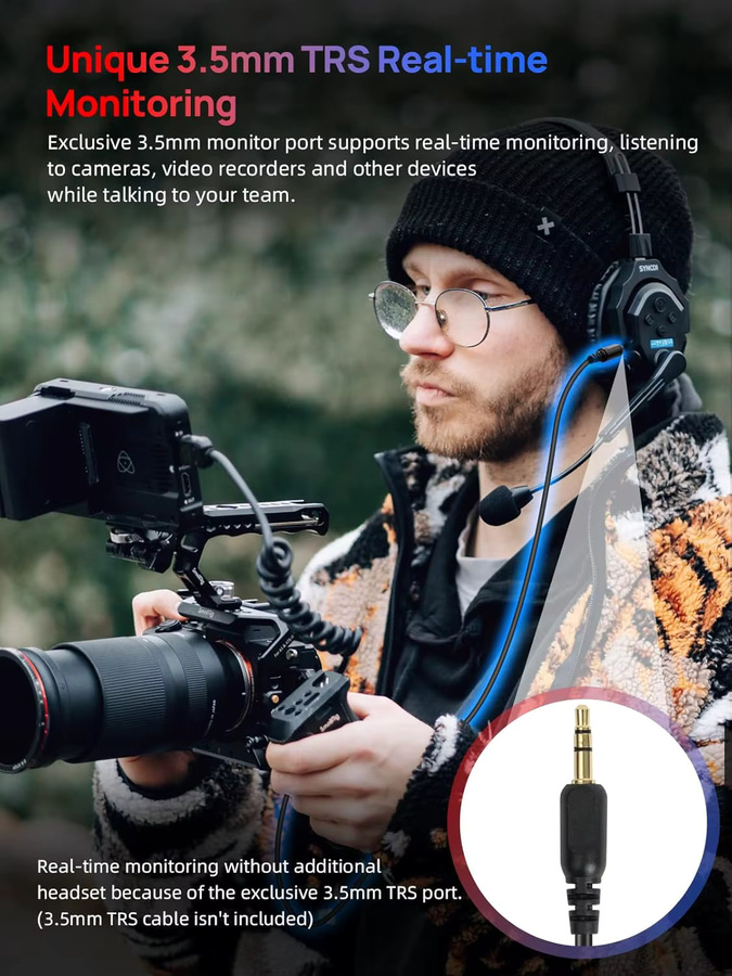 SYNCO XTALK X2 X5 Kabelloses Intercom-Headset-System für 2 Personen in Schwarz mit 350m Reichweite und Geräuschunterdrückung für Videoaufnahmen - Bild 2
