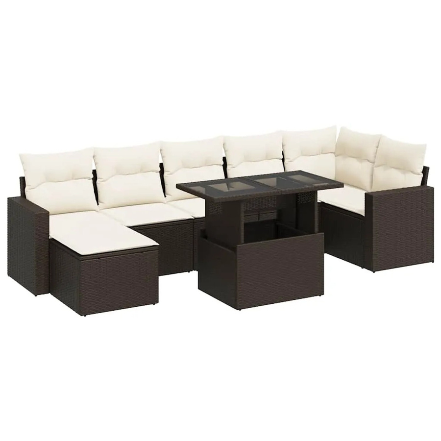 vidaXL 8-teilige Garten-Sofagarnitur in L-Form aus braunem Poly-Rattan mit Kissen und pulverbeschichtetem Stahlgestell - Bild 2