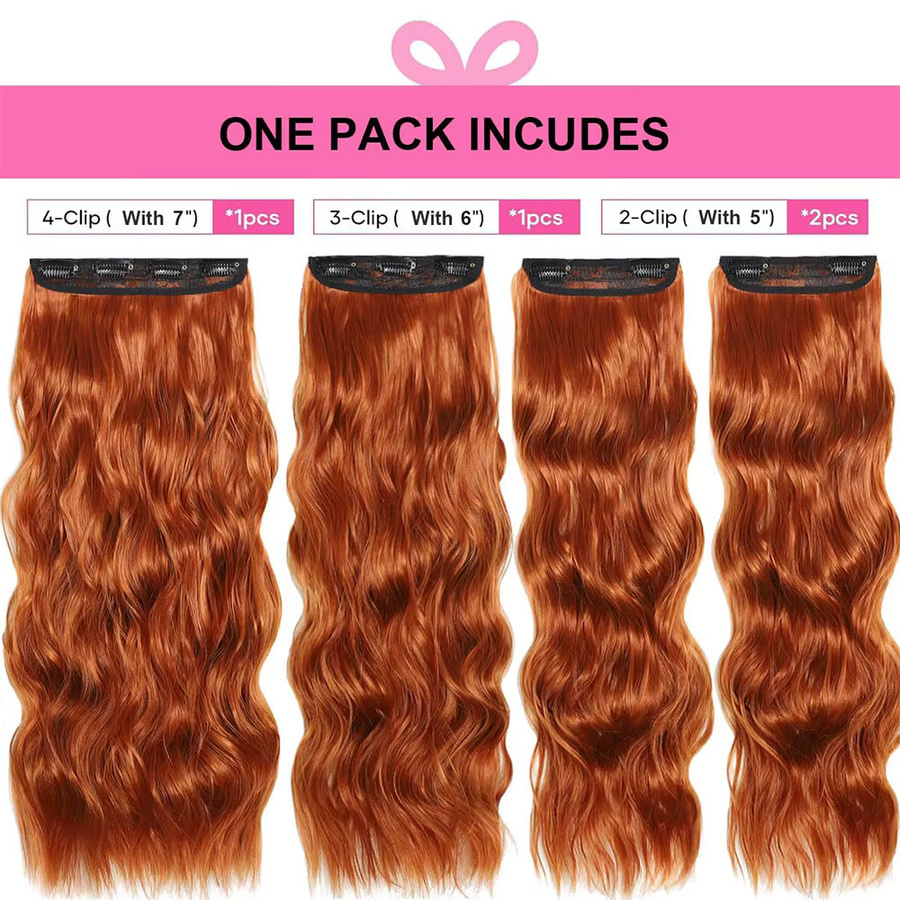 LORITA FEKIX Clip-in Haarverlängerungen, Kupferrot, Wellig, 20 Zoll, 4 Stück, Synthetisch, Damen - Bild 2