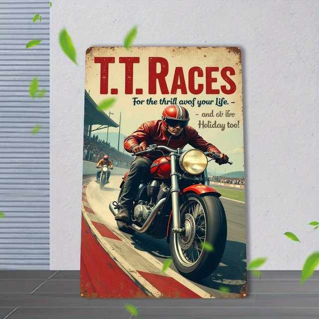MINISO Wanddekoration Metall Blechschild Isle of Man Motorrad Race Poster im Vintage TT Design, Höhe: 30,0 cm, Breite: 20,0 cm - Bild 1