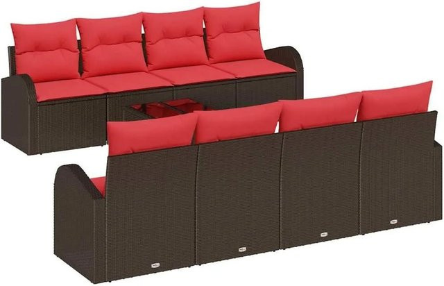 vidaXL Lounge-Sofa Set 9-teilig aus Polyester und Stahl in Braun und Rot - Bild 1