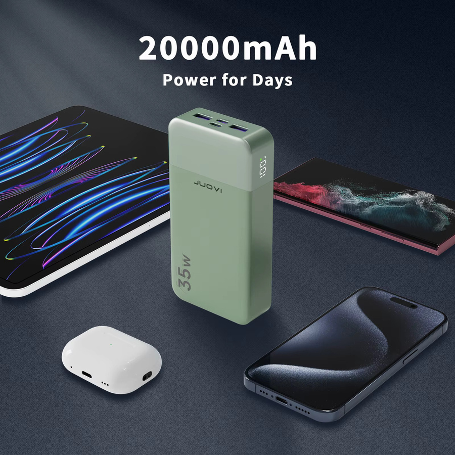 JUOVI Powerbank 20000mAh mit 35W Schnellladefunktion PD3.0 QC4.0 und LED-Anzeige, Tragbares Ladegerät für dein iPhone, Farben: Schwarz oder Grün - Bild 5