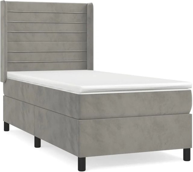 vidaXL Boxspringbett mit Matratze in Hellgrau, Hybridbett mit Taschenfederkern aus Samt, B/T: 80 x 200 cm - Bild 1