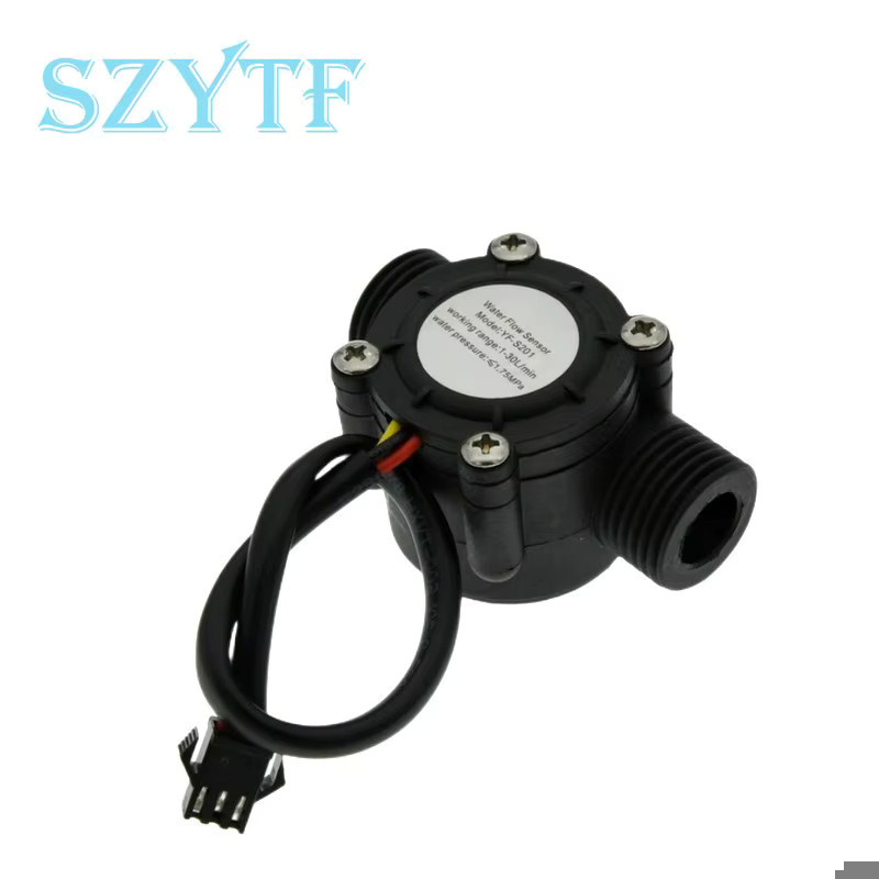SZYTF Wasserdurchflusssensor YF-S201 Hall-Durchflussmesser in Schwarz für Arduino, Messgerät für Flüssigkeitsdurchfluss von 1–30 l/min bei 2,0 MPa - Bild 1