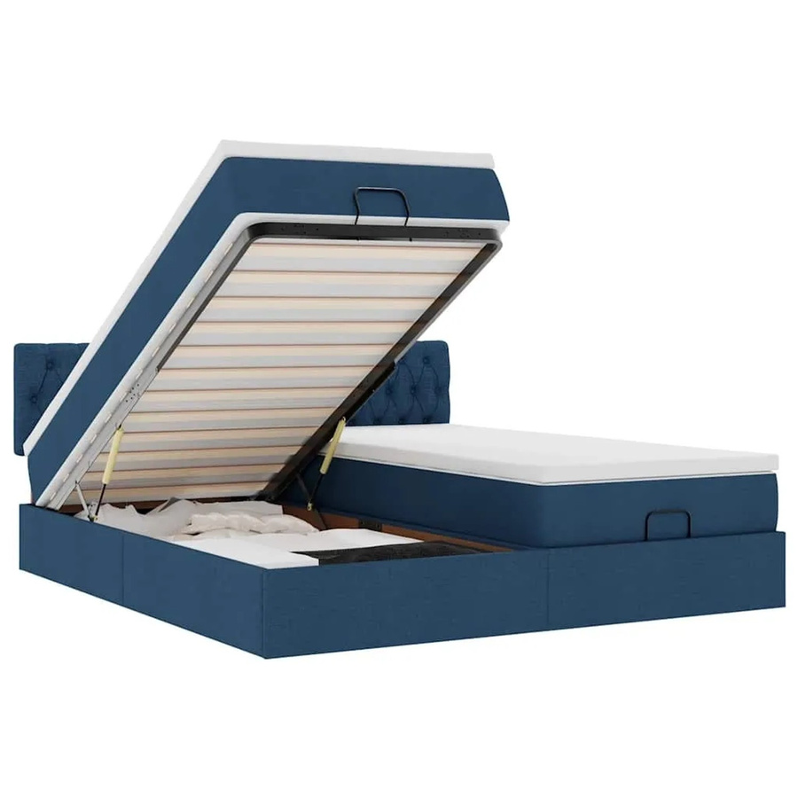 vidaXL Ottoman-Bett mit Matratzen, LED-Unterbettbeleuchtung und USB-Ladeanschluss, Blau/Weiß, B: 180 cm, T: 200 cm, H: 280 cm - Bild 2
