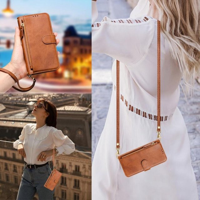 Leder-Handyhülle mit Lanyard und Reißverschluss-Geldbörse für Google Pixel 10 Pro XL 9 9A 8 8A 7 7A 6 6A 5 5A in Schwarz, Rot, Blau, Grün oder Braun - Bild 1