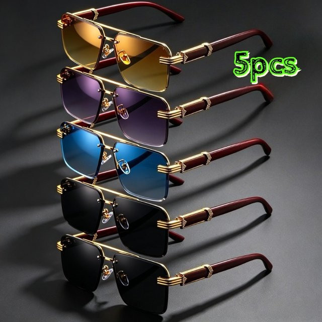 ERIKOLE Korrektionsbrille, randlos, Retro, Doppelbrücke, Holzbügel, Unisex - Bild 1