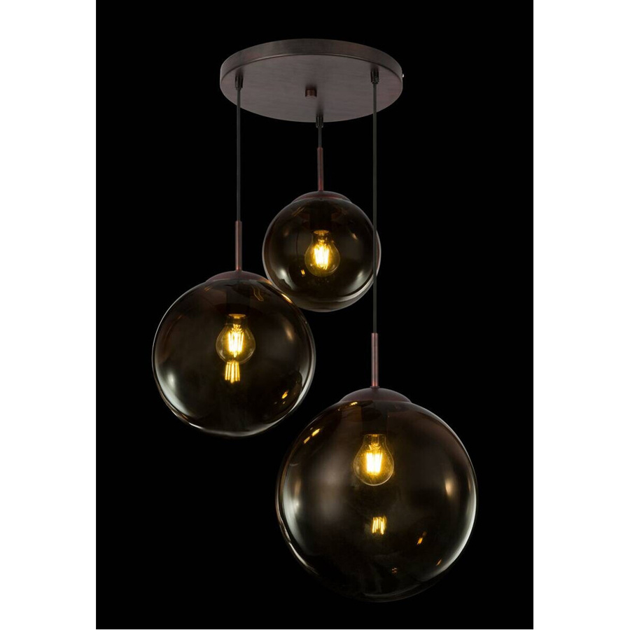 Globo Lighting Pendelleuchte Varus in Braun mit Amber Glas, H: 120 cm, B: 51 cm, E27, 3 Brennstellen - Bild 3