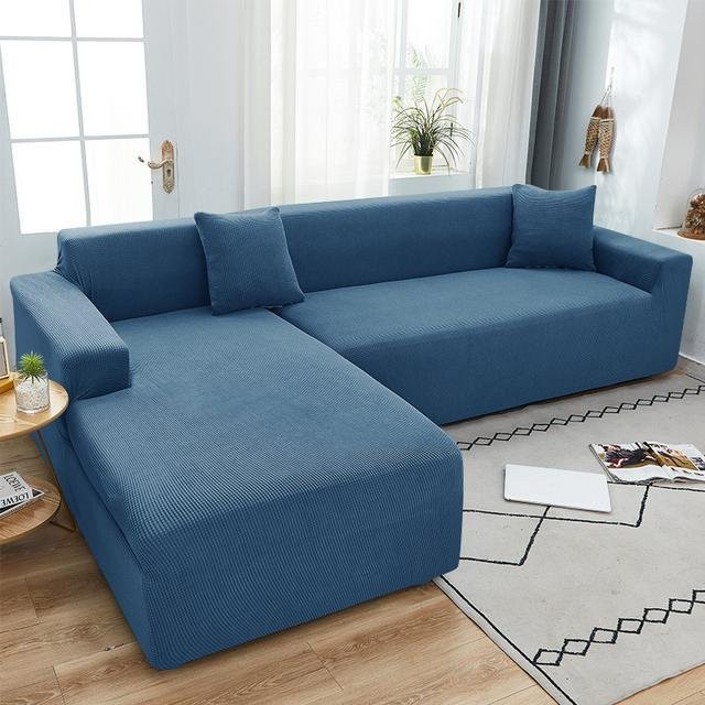 Jacquard Stretch L-Form Sofa Überwurf Set für Ecksofas, schmutzabweisend und kratzfest, Farbe: Königsblau, Breite: 235-300 cm - Bild 1