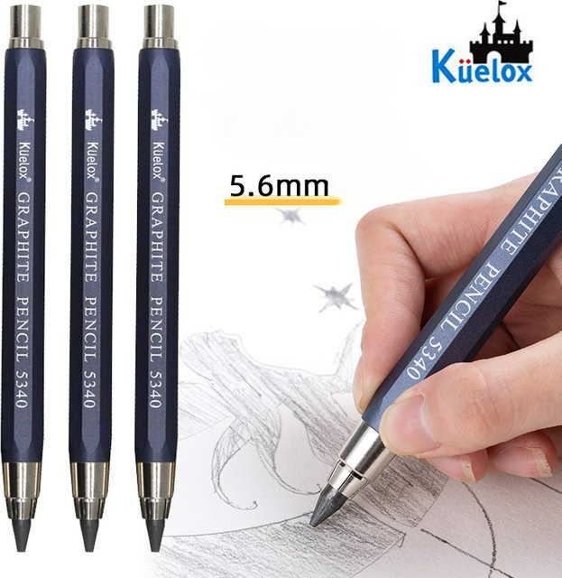 Emenne Mechanischer Graphit-Bleistift mit 5,6 mm Mine und integriertem Spitzer aus Metall in Blau - Bild 1