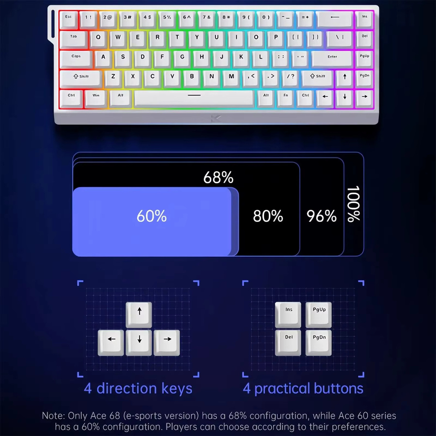 MCHOSE ACE 68 Gaming-Tastatur mit Hall-Effekt Magnetschaltern, RGB-Beleuchtung und programmierbaren Funktionen für Logitech-Kompatibilität - Bild 4