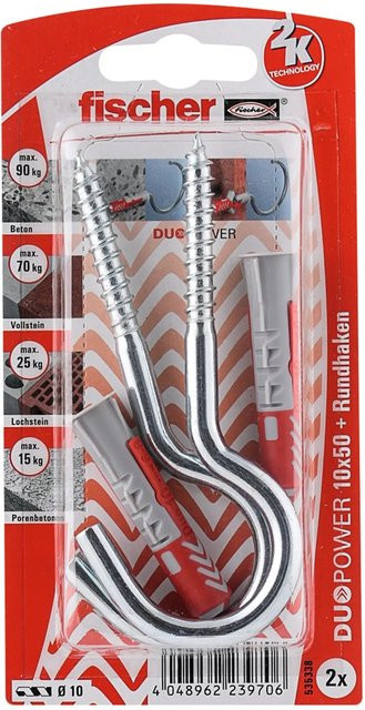 Fischer DuoPower Universaldübel mit Rundhaken, 2-Komponenten-Nylon, Mehrfarbig, Durchmesser: 10 mm, Länge: 50 mm - Bild 1