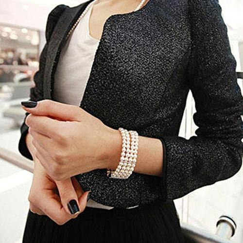 SILVERHOO Armreif, 3-reihig, Kunstperlen, Strassdekor, beige, Damen - Bild 4