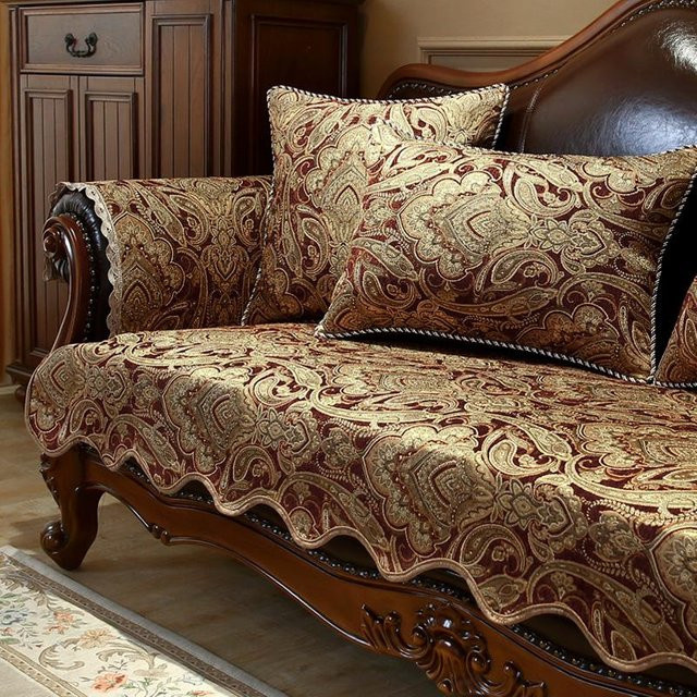 Rutschfester Luxus-Sofabezug von BC-Warm Home aus Chenille-Jacquard mit floraler Retro-Stickerei in Multicolour, Breite: 130 cm, Höhe: 90 cm - Bild 1