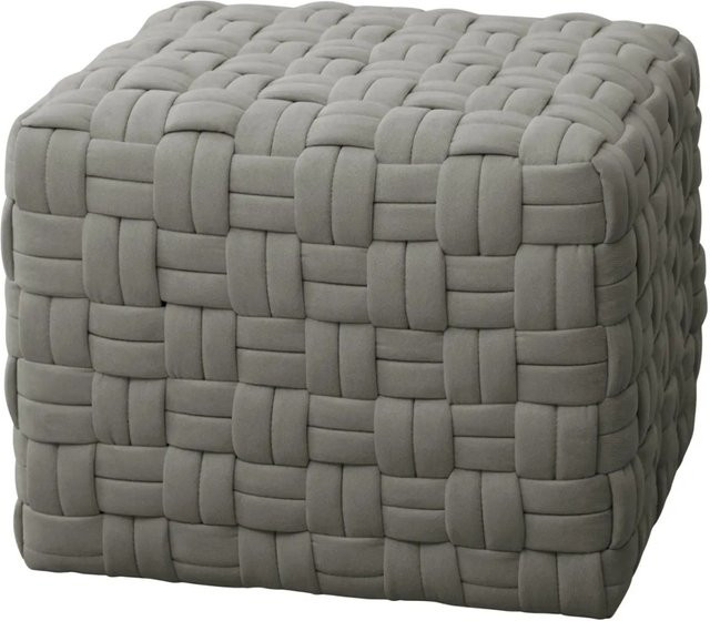 Svita Poppy Sitzpouf Geflochtener Hocker aus Polyleinen in Grau B: 55 cm, T: 42 cm, H: 42 cm - Bild 1