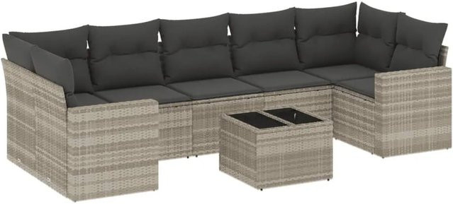 vidaXL 8-teilige Garten-Sofagarnitur aus Polyrattan mit Kissen in Hellgrau - Bild 1