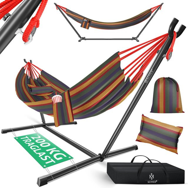 KESSER Doppelhängematte LAKE mit Gestell für 2 Personen, XXL Hängesessel aus Baumwolle und Polyester in Multicolour, inkl. Kissen, Belastbarkeit 200kg, für Indoor & Outdoor - Bild 1