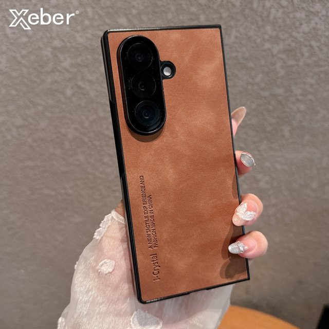 Luxuriöse Schafsleder-TPU-Schutzhülle für Samsung Galaxy Z Fold 7 8 6 5 4 3 in Grau und Braun - Bild 1