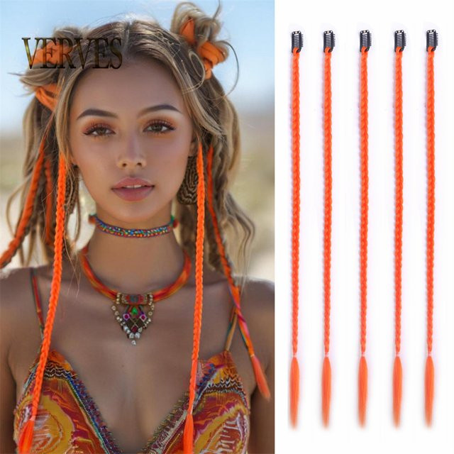 VERVES Clip-In-Zöpfe, Haarverlängerungen, synthetisch, blau rosa orange, 50 cm, Unisex - Bild 1