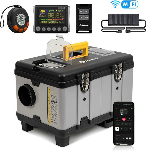 Sunster TB10PRO 8KW Dieselheizer mit WLAN und Bluetooth App-Steuerung, 12V/24V/220V Nacht-Heizgerät mit adaptivem Höhenmodus und CO-Monitor für Camping und Zelt - Bild 1