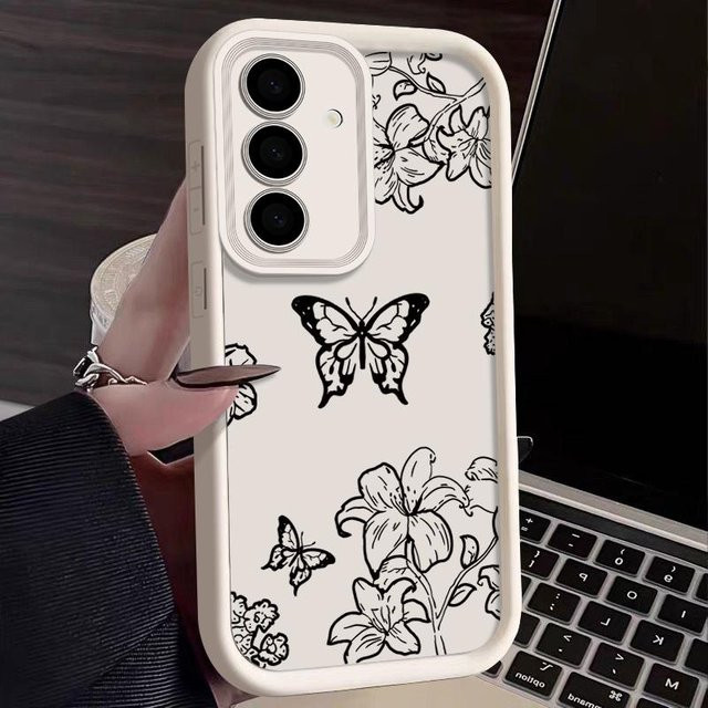 Stoßfeste Silikonhülle mit Schmetterlings-Design für Samsung Galaxy S25 S24 S23 S22 S21 S20 Ultra Plus sowie A55 A54 A53 A35 A34 A15 5G mit Linsenschutz, Farbe: beige - Bild 1
