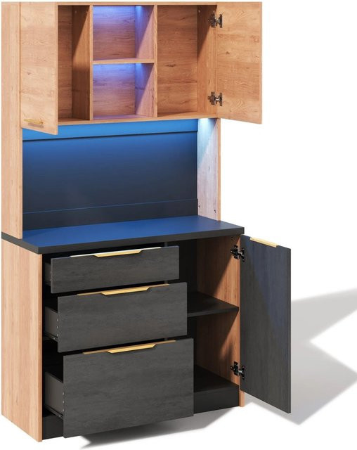okwish Küchenhochschrank mit LED Beleuchtung und verstellbarer Arbeitsplatte in Schwarz, B/T/H: 100 x 40 x 180 cm - Bild 1