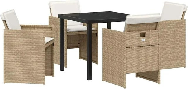 vidaXL Garten Essgruppe aus Poly Rattan mit Kissen, 5-teilig, Beige - Bild 1