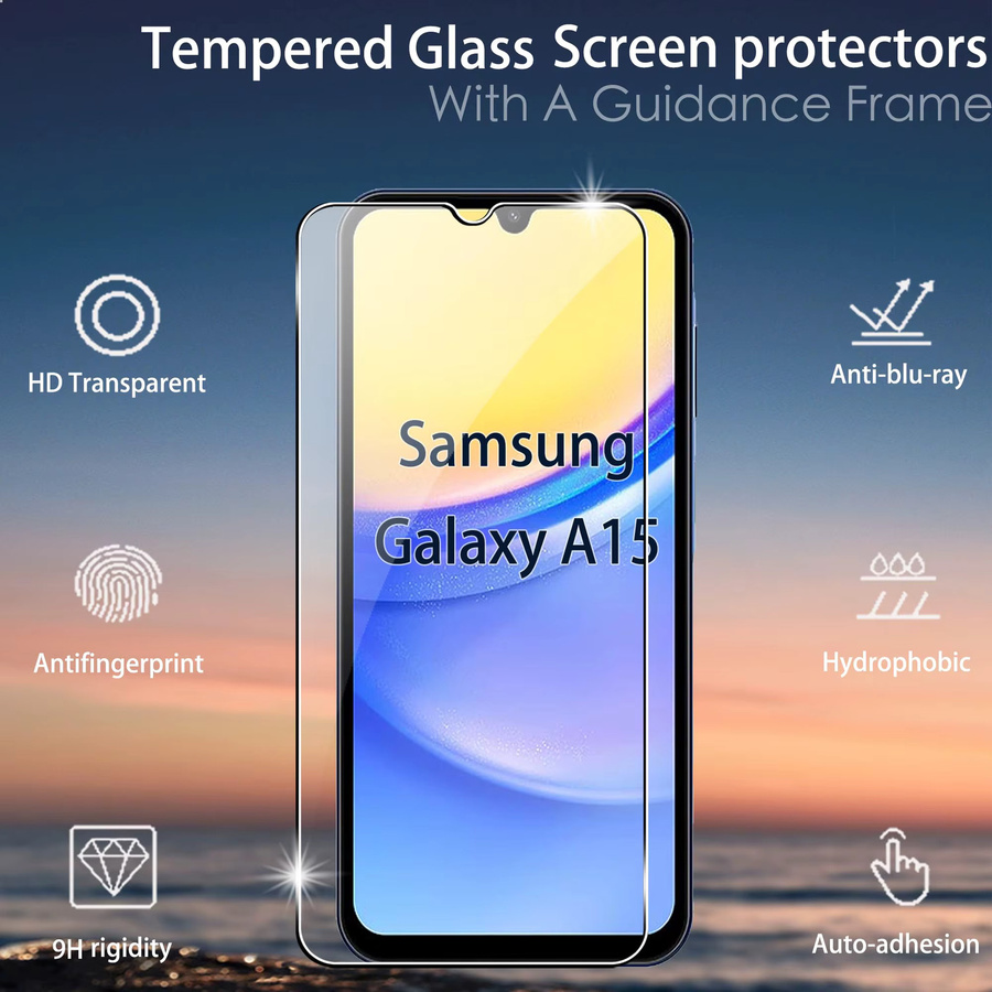 Samsung Displayschutzfolie aus gehärtetem Glas für Galaxy A15 und Galaxy A16 (4G/5G), transparent, HD 9H, kratzfest - Bild 2