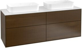 Villeroy & Boch Waschtischunterschrank Finion, Wandmontage, Walnuss Furnier und Weiß Glänzend, B/T/H: 160 x 60,3 x 50,1 cm - Bild 1
