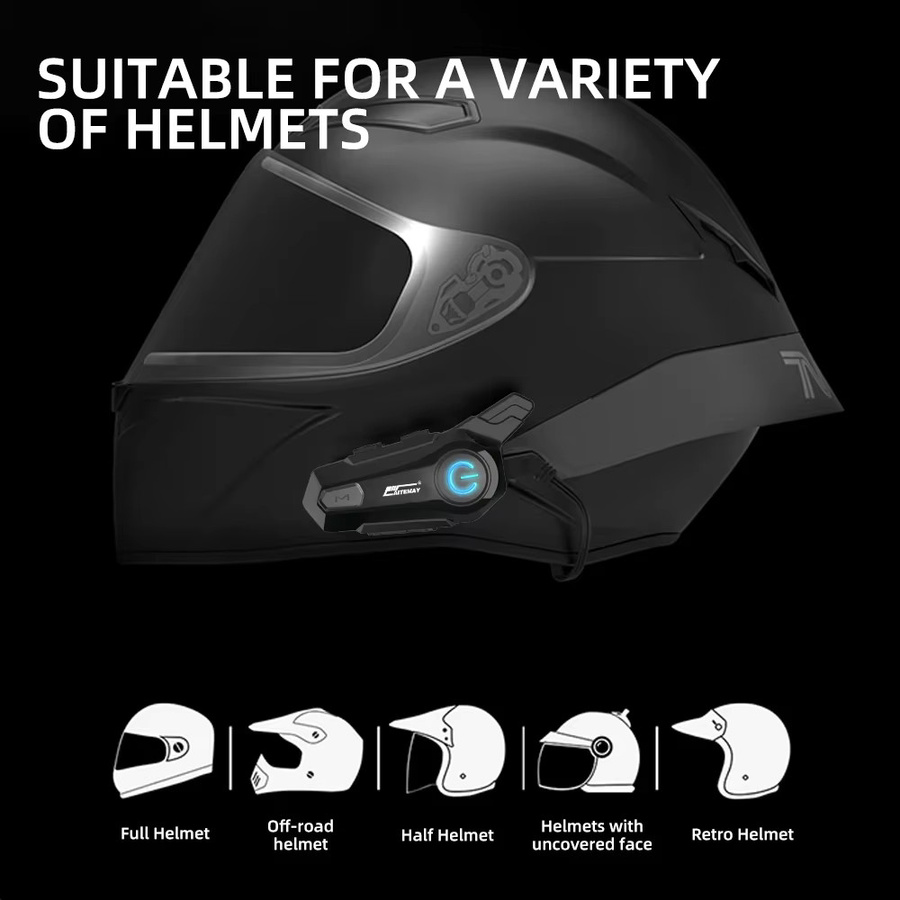 Kebidumei Bluetooth Motorradhelm Intercom-Headset für 2 Fahrer, 1000m Reichweite, Schwarz - Bild 4