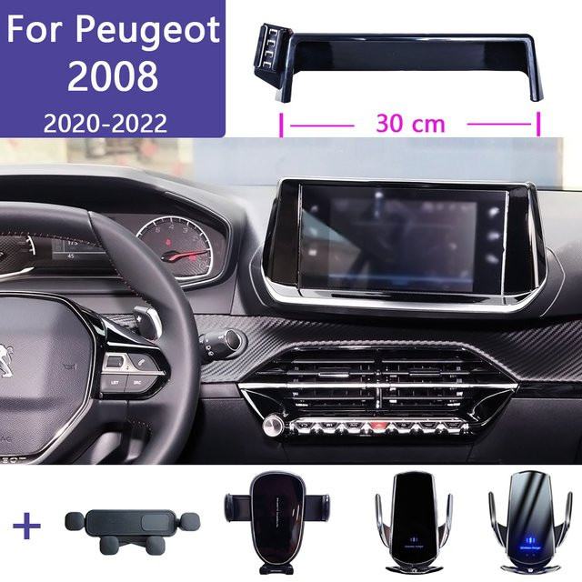 Handyhalterung für Peugeot mit kabelloser Ladefunktion und fester Basis für Multimedia-Bildschirme, Schwarz - Bild 1