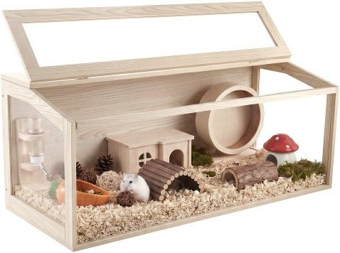 VEVOR Hamsterkäfig aus Holz in Braun mit 270° Sichtfenster, Nagergehege für Goldhamster, Zwerghamster, Meerschweinchen und Rennmäuse, B/T/H: 122 x 51 x 51 cm - Bild 1