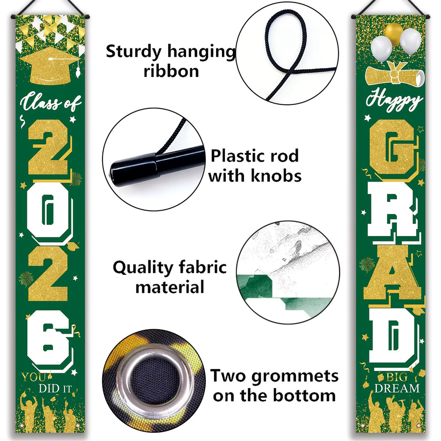 AFYPRTY Abschluss-Türbanner-Set Klasse 2026 aus Polyester, hängende Veranda-Schilder zur Dekoration für Abschlussfeiern, Mehrfarbig - Bild 6