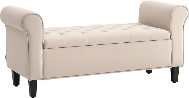 HOMCOM Polsterbank mit Stauraum und Armlehnen aus Samt in Beige, B/T/H: 126 x 48,5 x 57 cm - Bild 1
