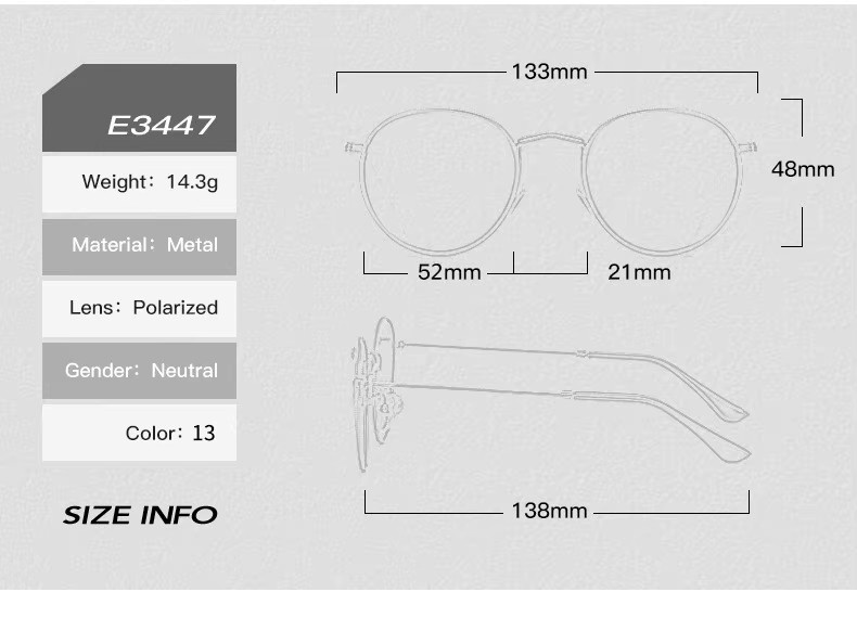 ShangeWFJia Sonnenbrille, rund, Vollrand, Metall, schwarz, Unisex - Bild 4