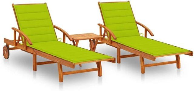 vidaXL Sonnenliegen Set aus Akazien-Massivholz mit Tisch und Auflagen in Hellgrün - Bild 1