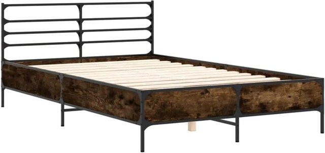 vidaXL Bettgestell aus Holzwerkstoff und Metall in Räuchereiche, Braun, B: 138 cm, H: 74 cm, T: 190 cm - Bild 1