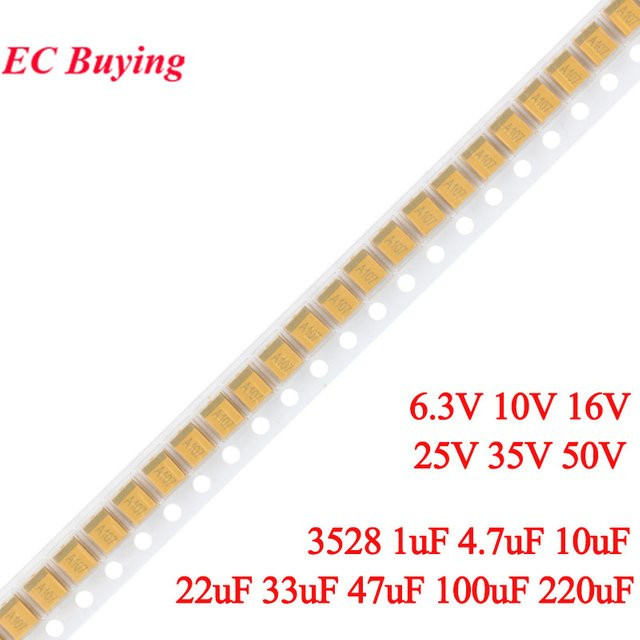 10 Stück SMD Tantalkondensatoren 3528 Typ EC Buying Gelb, verschiedene Kapazitäten und Spannungen von 1uF bis 220uF sowie 6,3V bis 35V - Bild 1