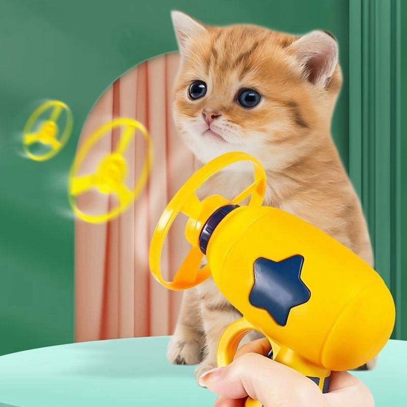 Yiran Furniture Katzenspielzeug Launcher mit 15 Stück Flying Disc, gelb - Bild 2