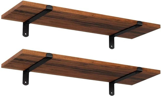 Songmics Schweberegal Set im Retro-Stil aus MDF, 2er-Set, Braun-Schwarz, B: 60 cm, T: 20 cm, H: 7 cm - Bild 1