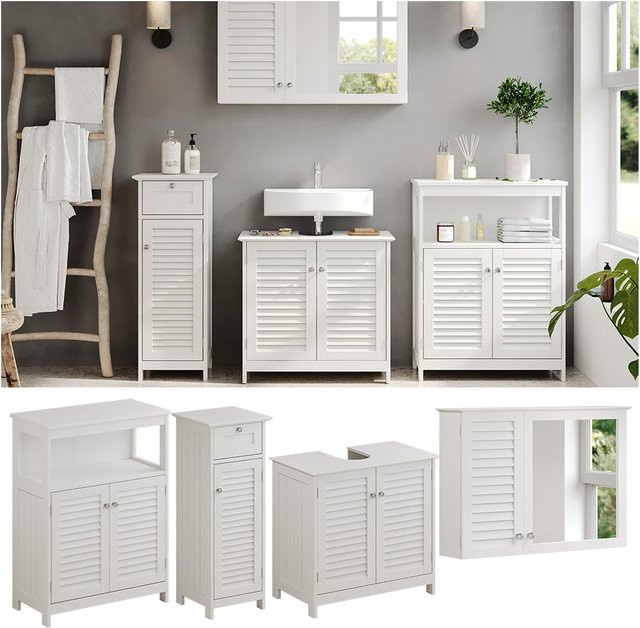 Vicco Badmöbel-Set Riad in Weiß mit Lamellen-Front, bestehend aus Spiegelschrank, Waschtischunterschrank und Sideboard - Bild 2